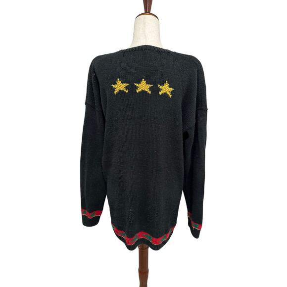 1990s Talbots Christmas Santa Claus Sweater Stars Candy Cane UGLY Christmas - Picture 3 of 8